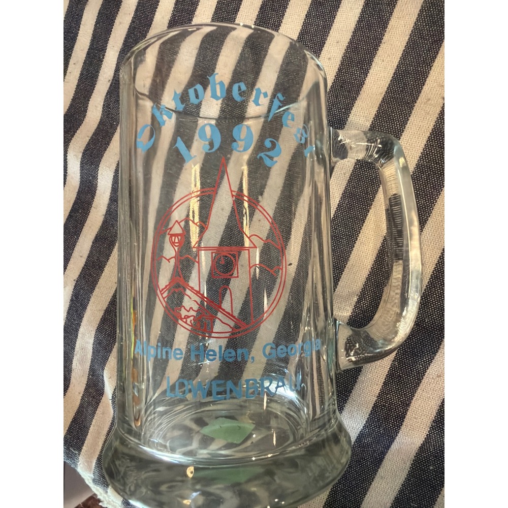 Vintage Oktoberfest 1992 Alpine Helen Georgia Lowenbrau Glass Beer Stein Mug